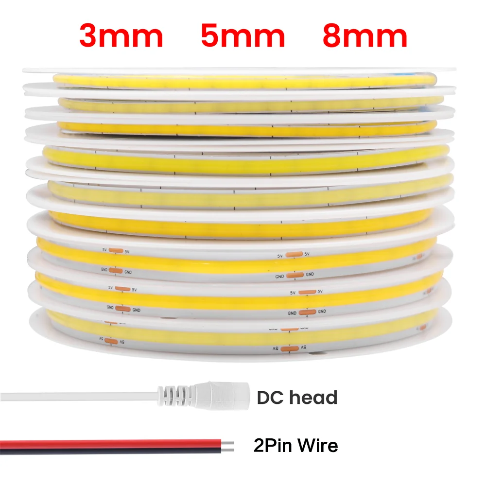 Dc5v 12v cob strip 3mm 5mm 8mm