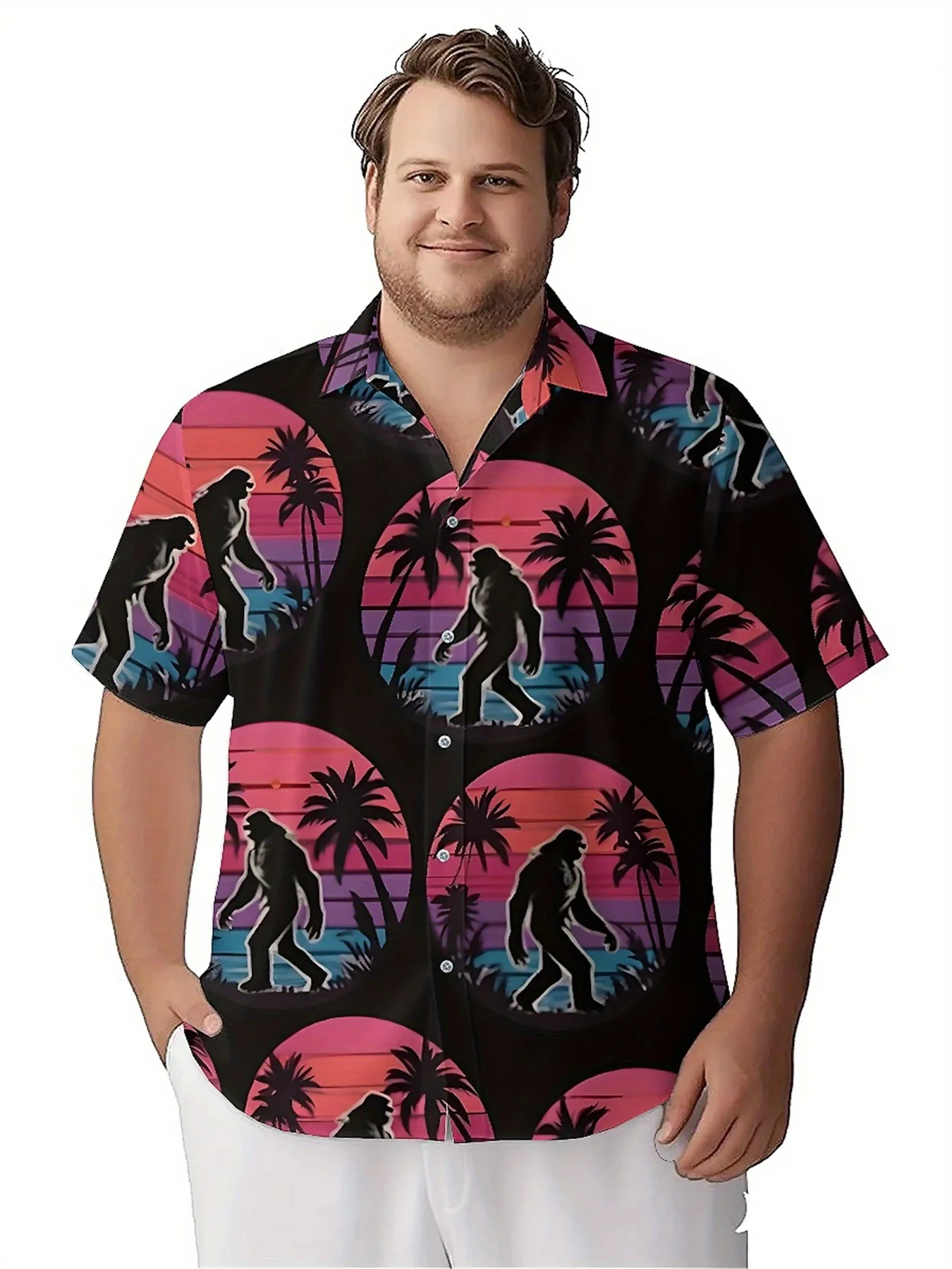 Мужские гавайские рубашки больших размероввинтажный узор bigfoot - Фотография_4