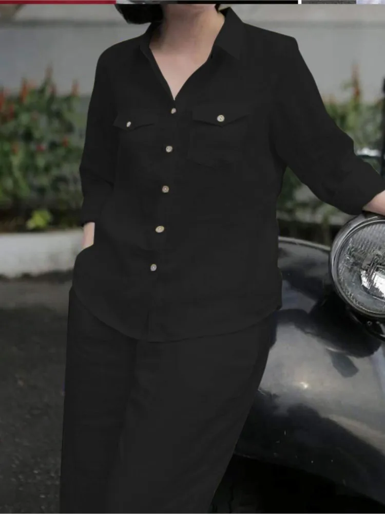 Женские элегантные рубашки с длинными рукавами и воротником с лацканами - Фотография_3