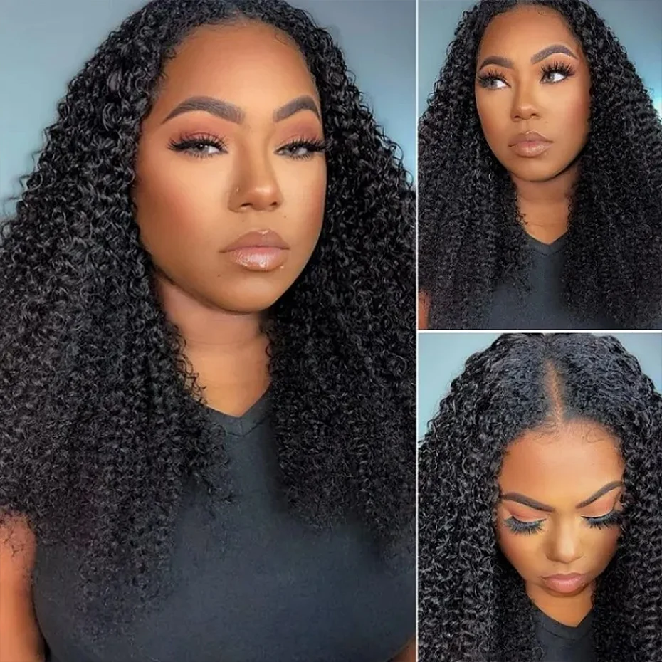 Kinky curly v part wig human hair - Фотография_4