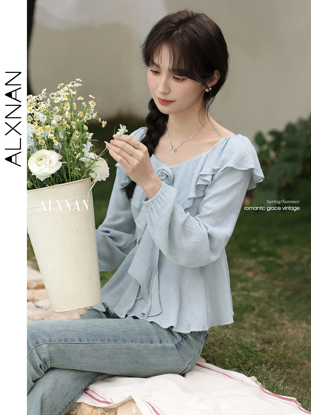 Alxnan синяя рубашка больших размеров - Фотография_2