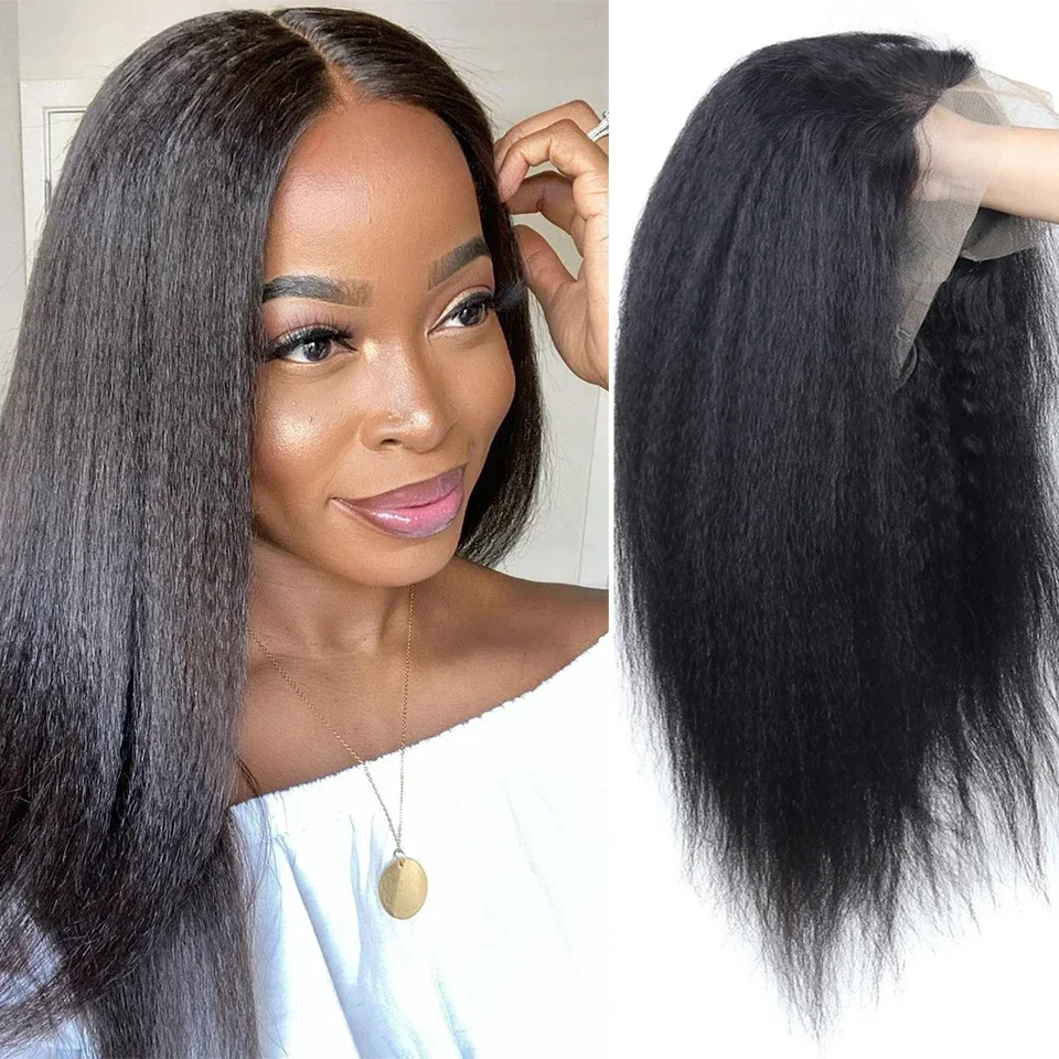 Kinky straight lace front wig human