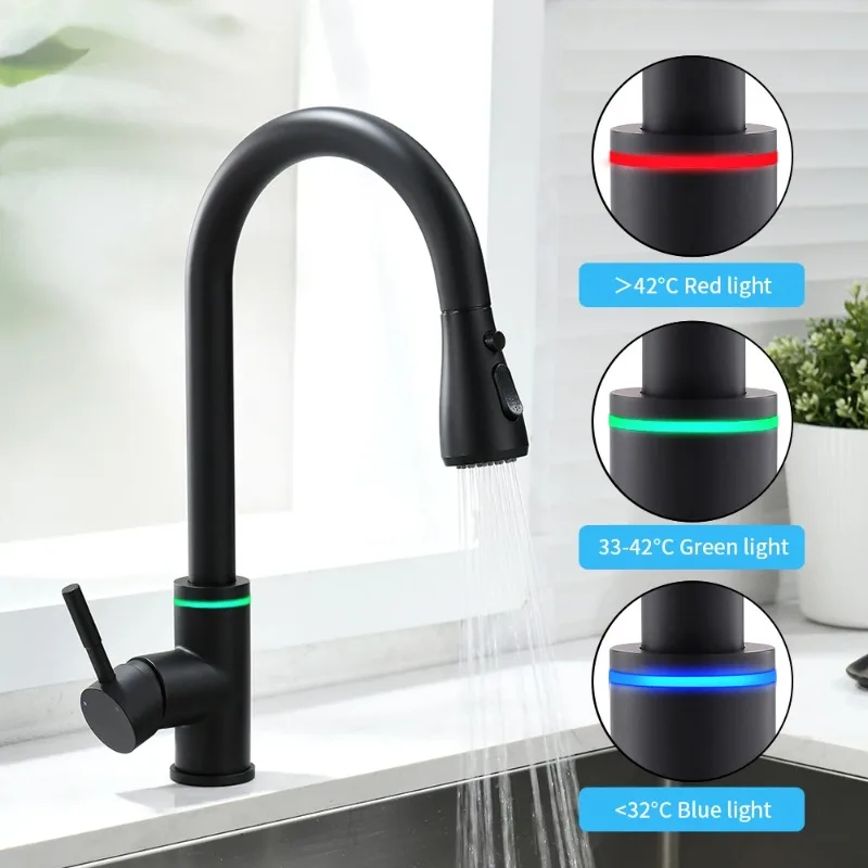 Smart touch черный кухонный светодиодный кран для датчика - Фотография_2