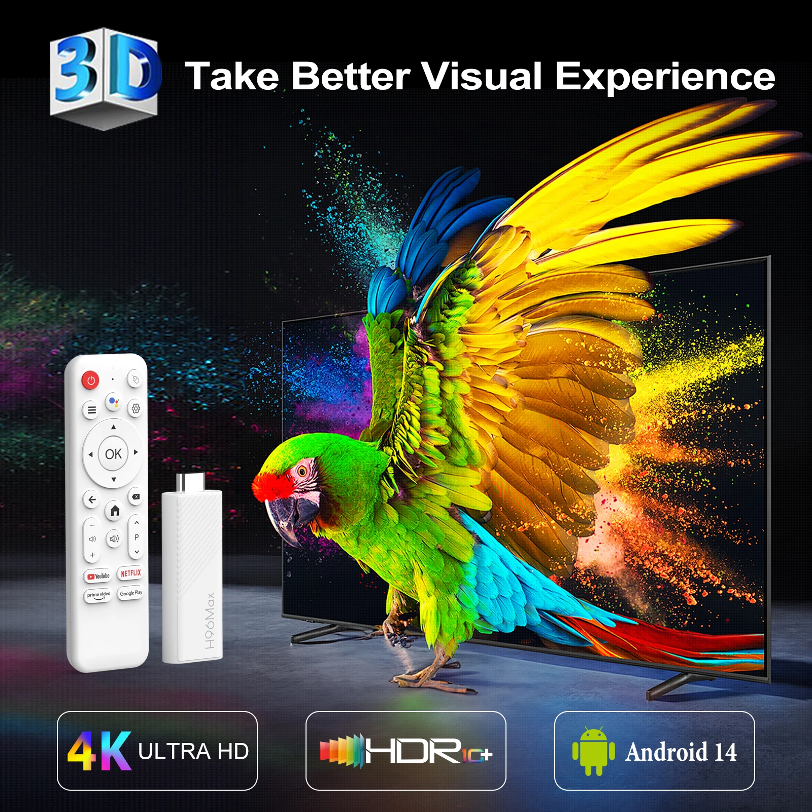 H96 max h313 mini smart tv stick 4k hd android14 quad core wifi6 bt5 - Фотография_6