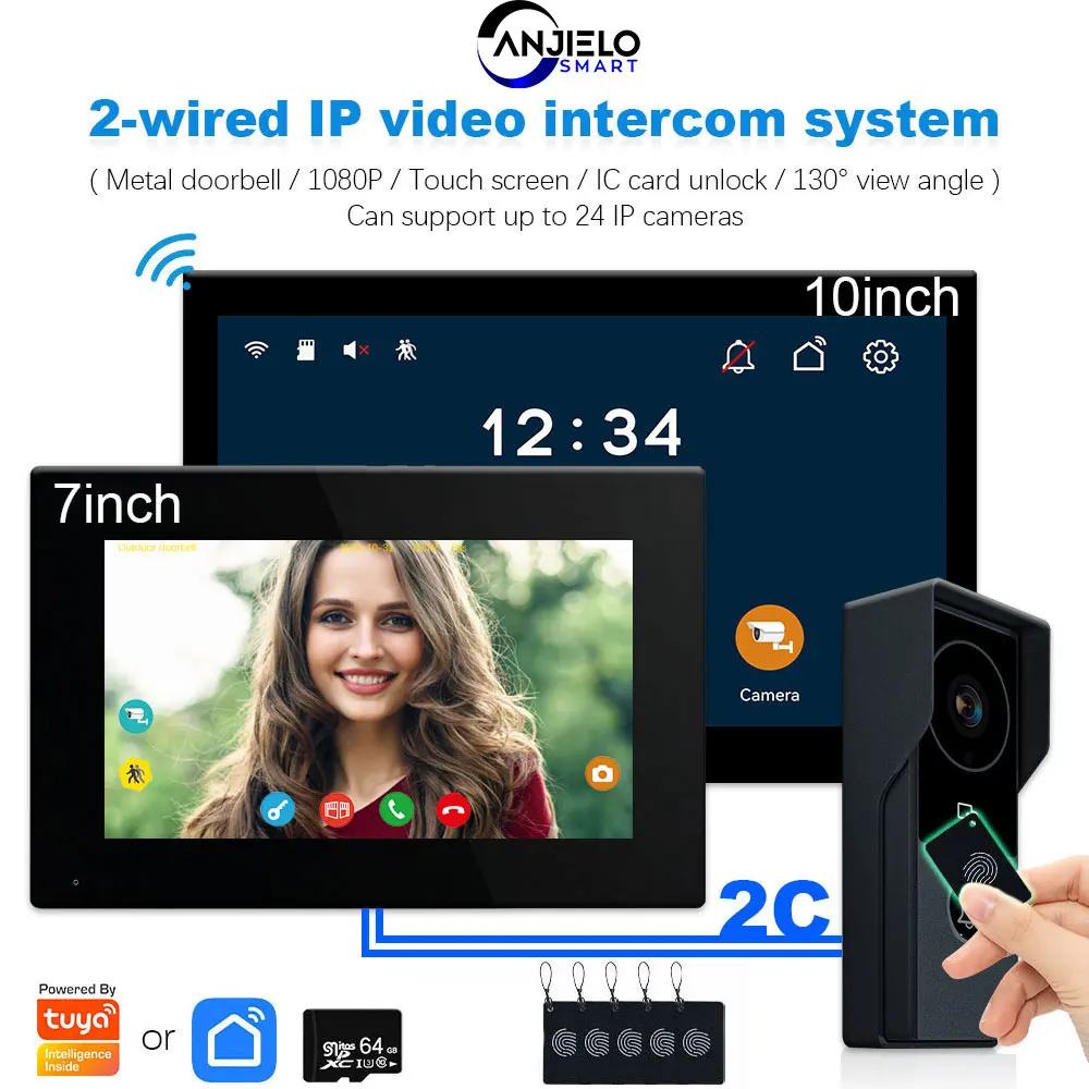 Anjielo 2-проводной дверной звонок visiophone