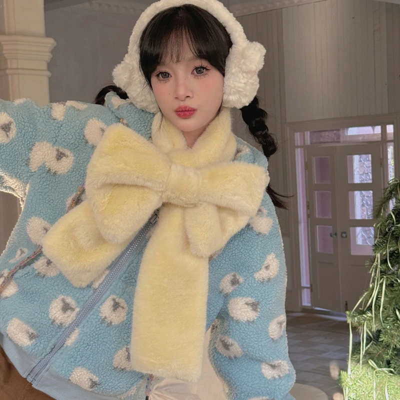 Зимний плюшевый шарф с большим бантом для девочек - Фотография_5