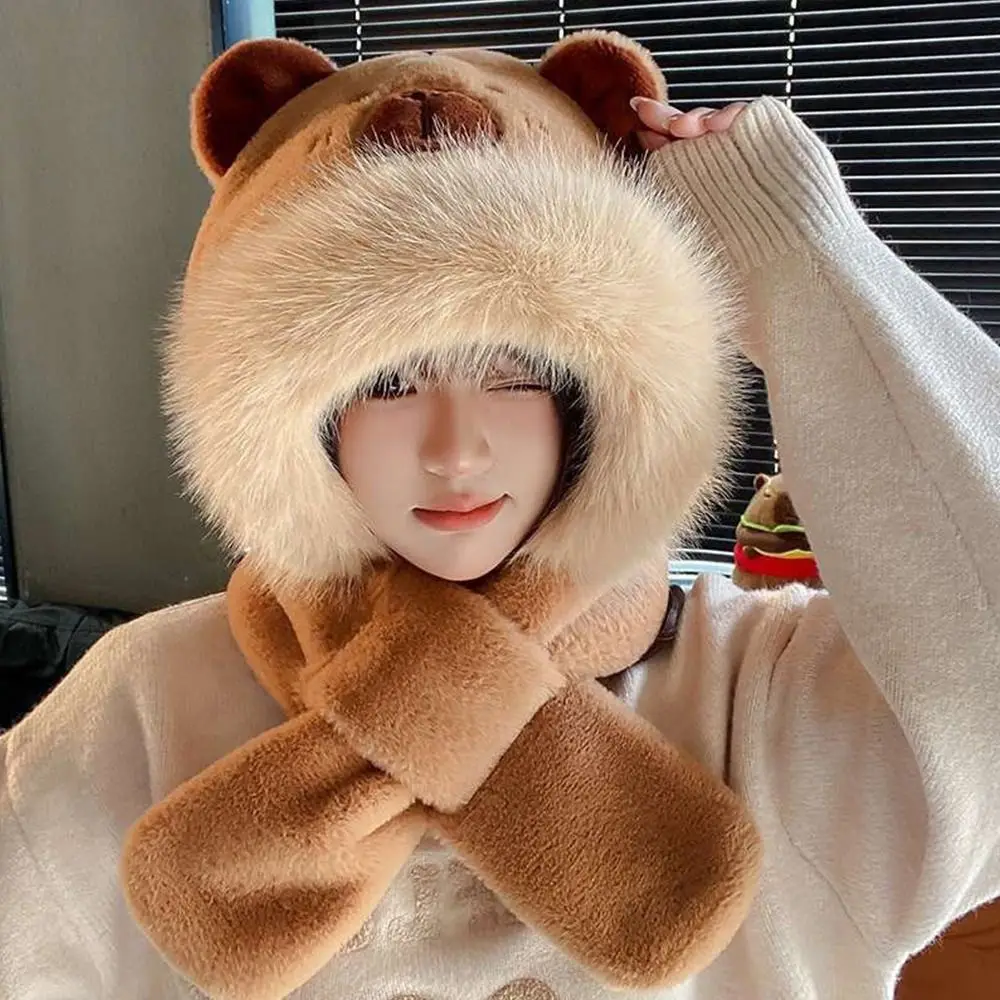 Милая плюшевая зимняя интегрированная шапка - Фотография_5