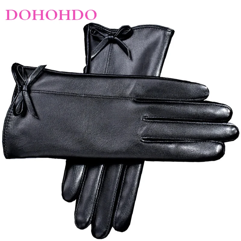 2026 женские черные перчатки из искусственной кожи с сенсорным экраном - Фотография_2