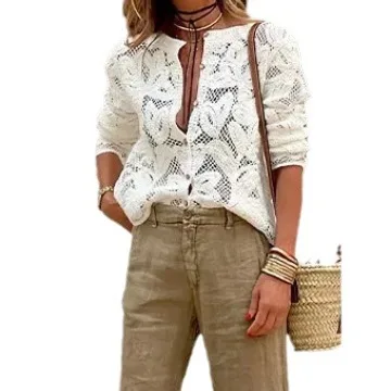 Women elegant white lace hollow - Фотография_5