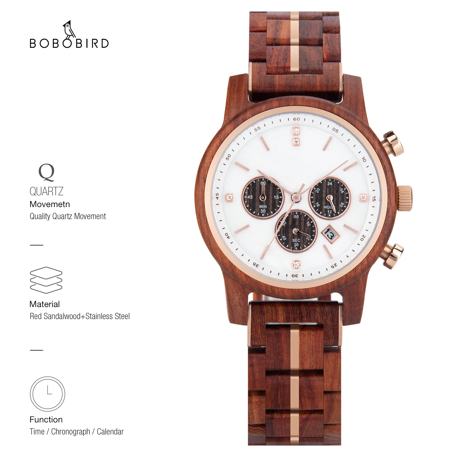 Деревянные женские классические часы bobobird
