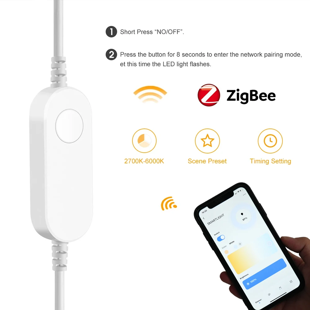 Светодиодная лента tuya zigbee cob cct 12 в - Фотография_5