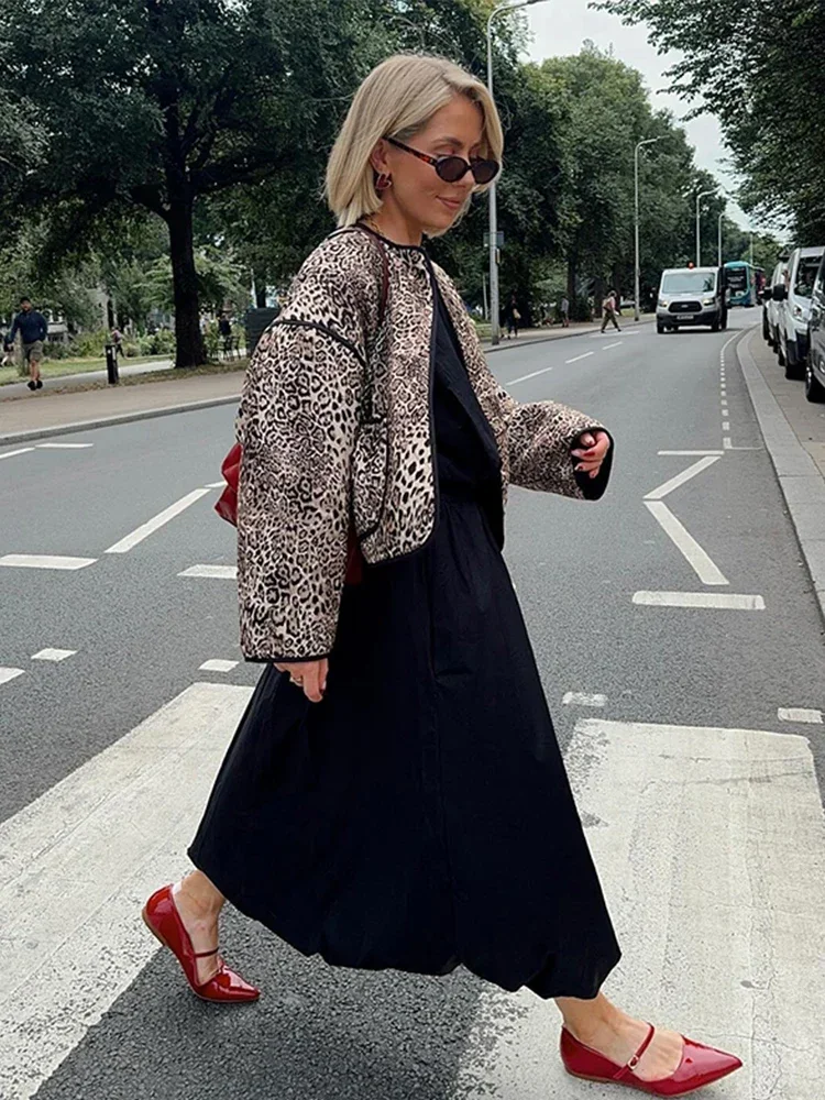 Новое осеннее стеганое пальто с леопардовым принтом для женщин - Фотография_4