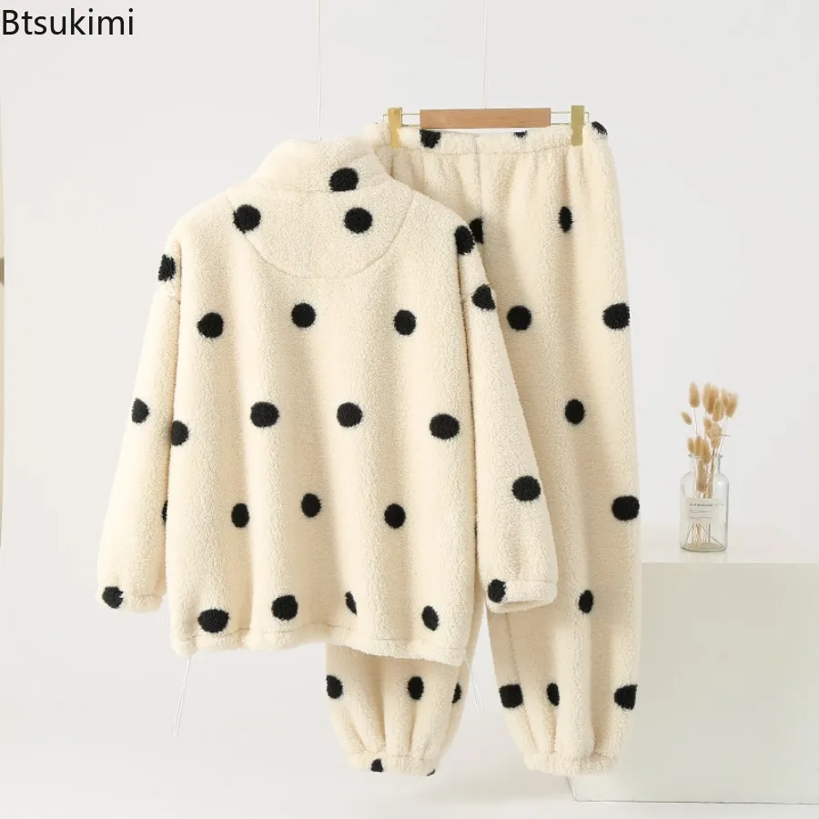 Осенне-зимние плюшевые бархатные пижамы с воротником-стойкой для женщин - Фотография_4