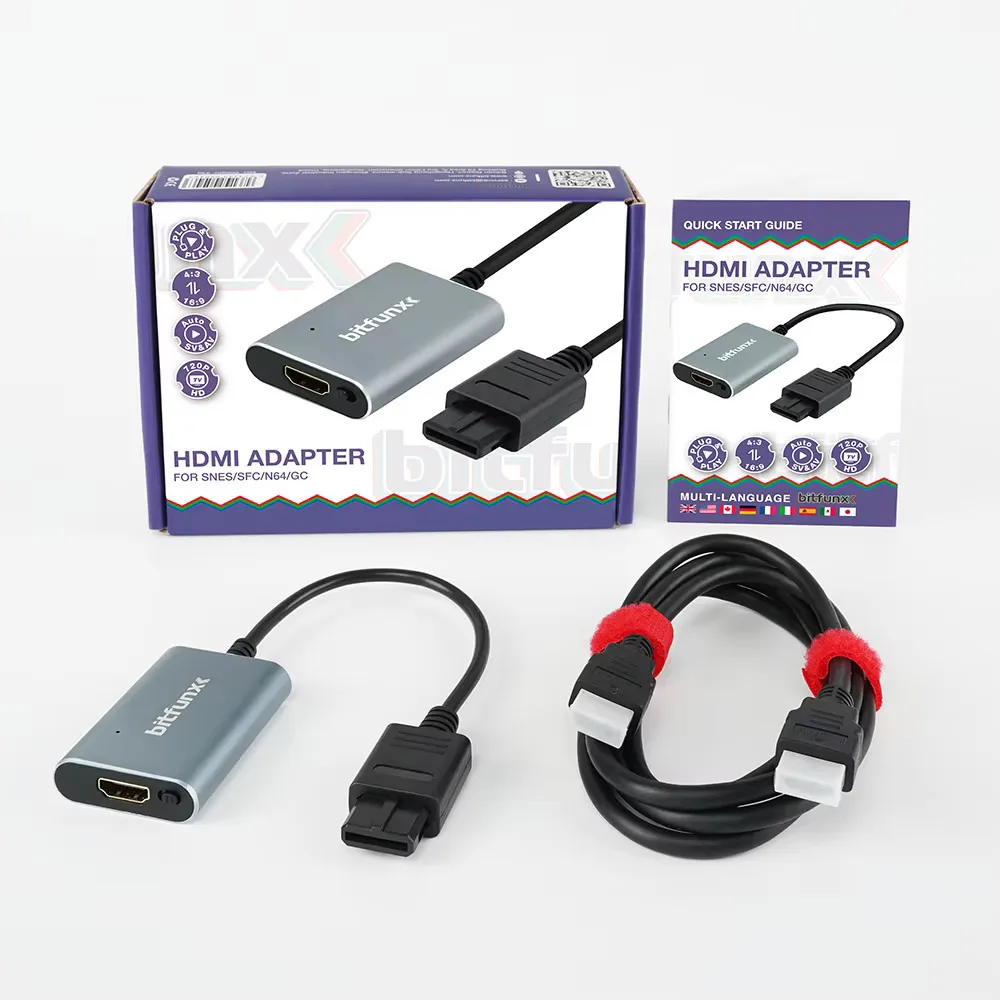 Адаптер bitfunx 720p svideo/av-hdmi для snes/n64/sfc/ngc ntsc/pal 4:3/16:9