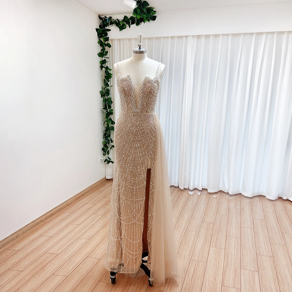 Элегантное вечернее платье русалки с жемчугом для женщин - Фотография_5