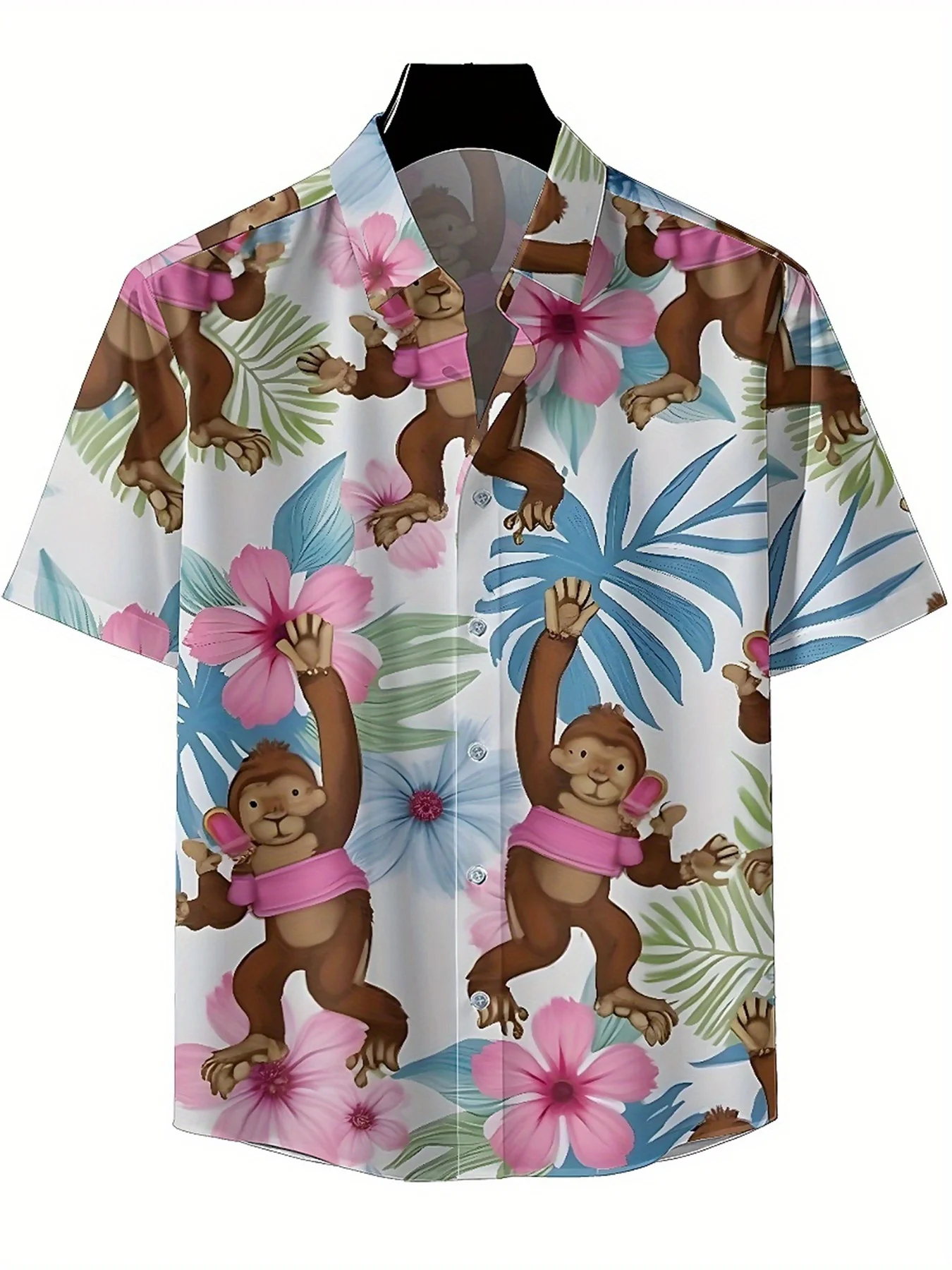 Мужские гавайские рубашки больших размеров с узором тропической обезьяны - Фотография_2