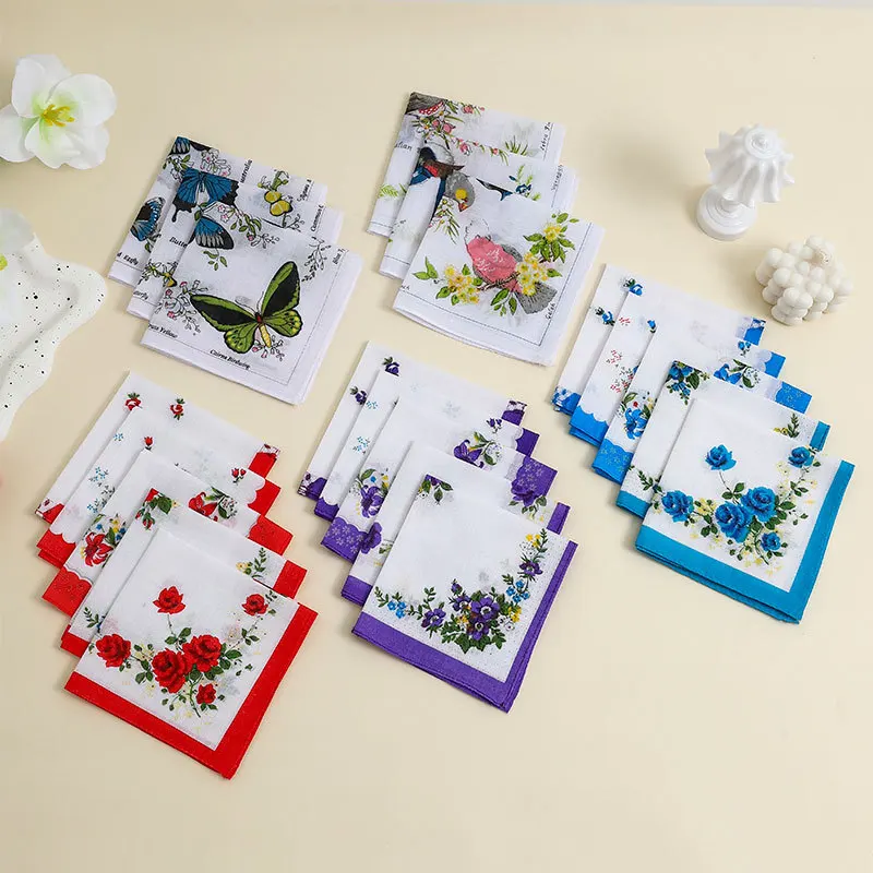 Комплект из 3 женских носовых платков из чистого хлопка с принтом - Фотография_2