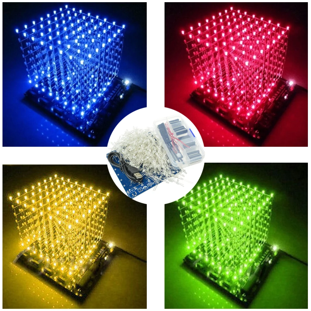 3d 8x8x8 цветной световой куб diy