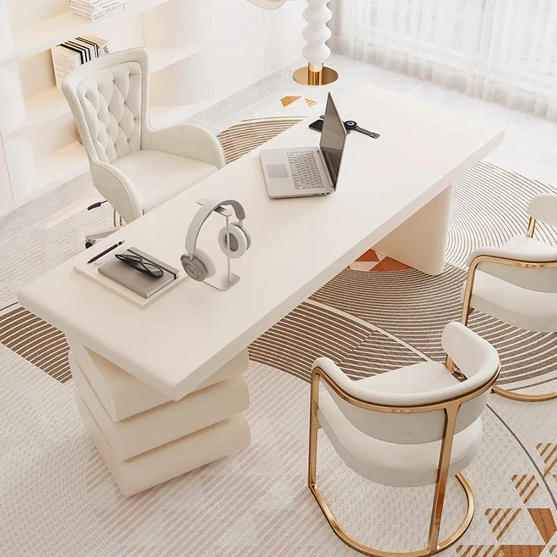 Французский белый офисный стол для дома с выдвижными ящиками - Фотография_5