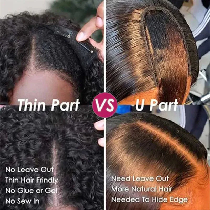 Kinky curly u v part wig human - Фотография_5
