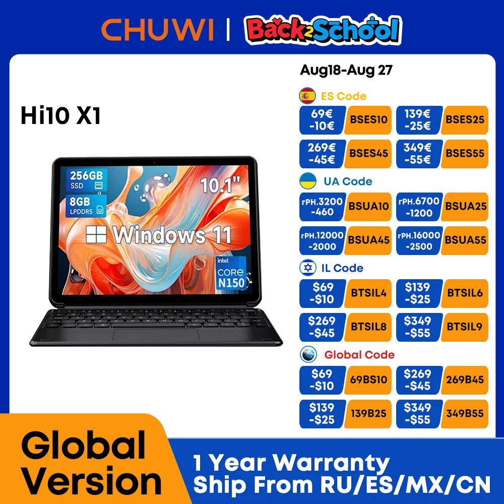 Chuwi hi10 x1 intel n150 2 в 1 планшет с ос windows ноутбук uhd графика 10