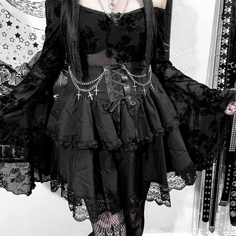 Y2k готическая клетчатая плиссированная мини-юбка kawaii harajuku - Фотография_3