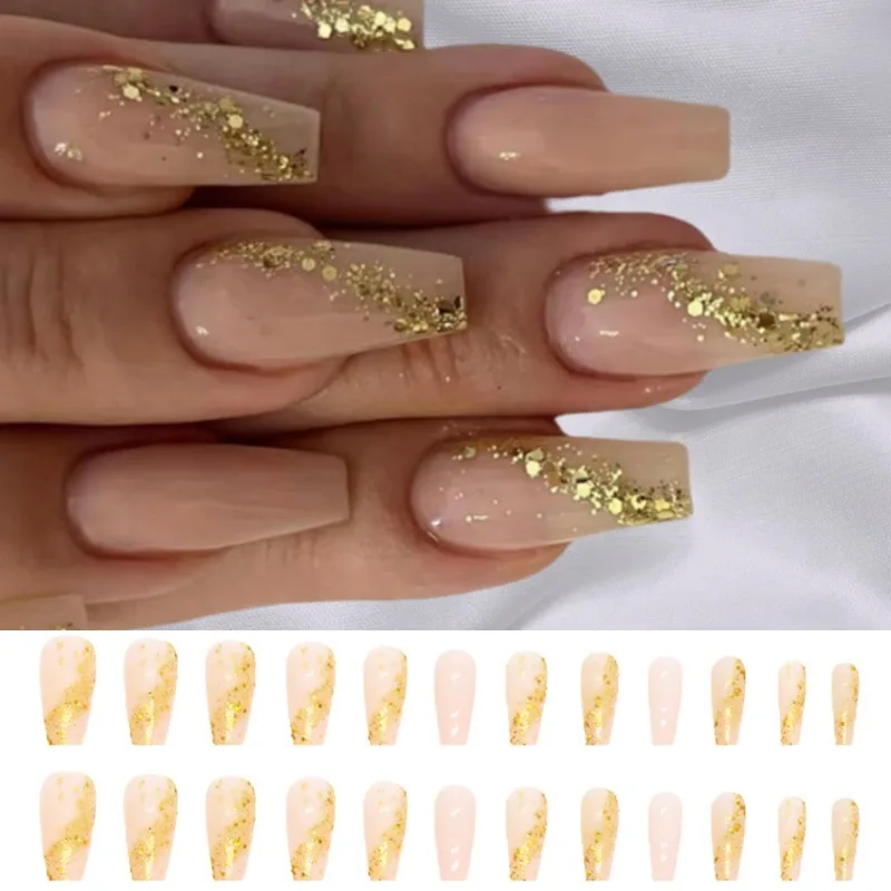 Наборы длинных балетных накладных ногтей с блестками - Фотография_5