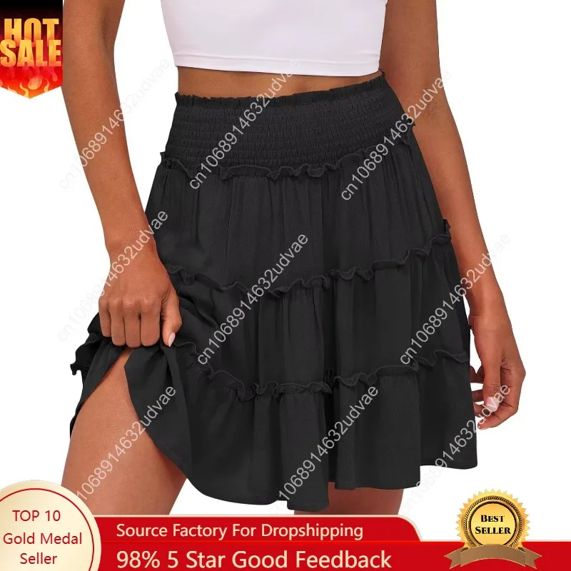 Caracilia женские летние струящиеся мини-юбки с высокой талией и рюшами