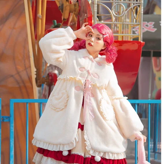 Куртка лолиты, зимняя утолщенная милая куртка с оборками - Фотография_2