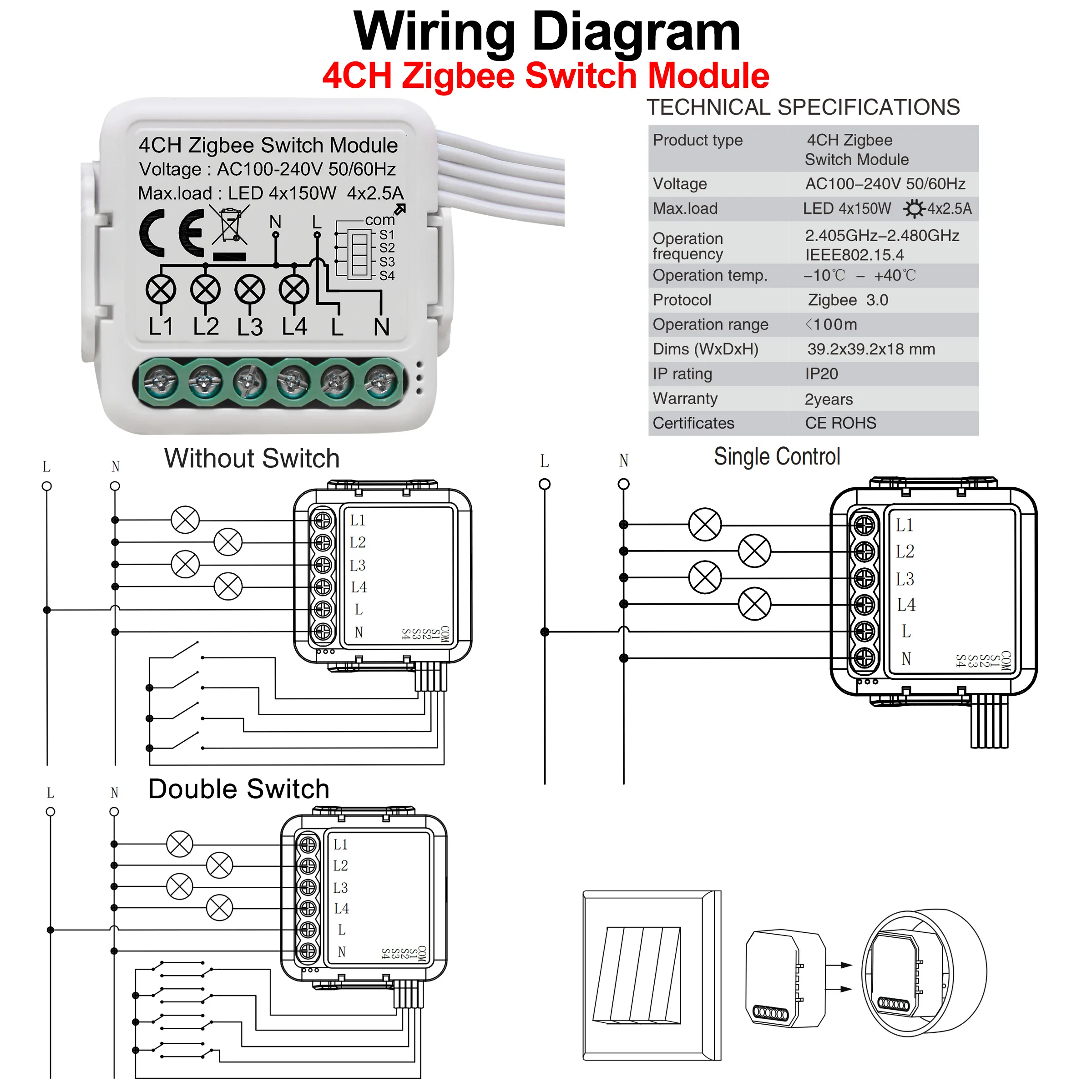 Модуль переключателя girier tuya zigbee 3 - Фотография_6
