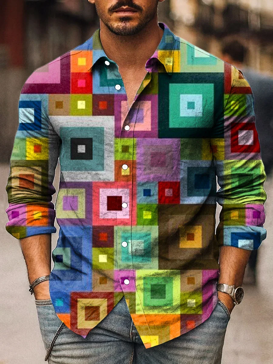 Высококачественные льняные мужские рубашки с неровным узором - Фотография_6