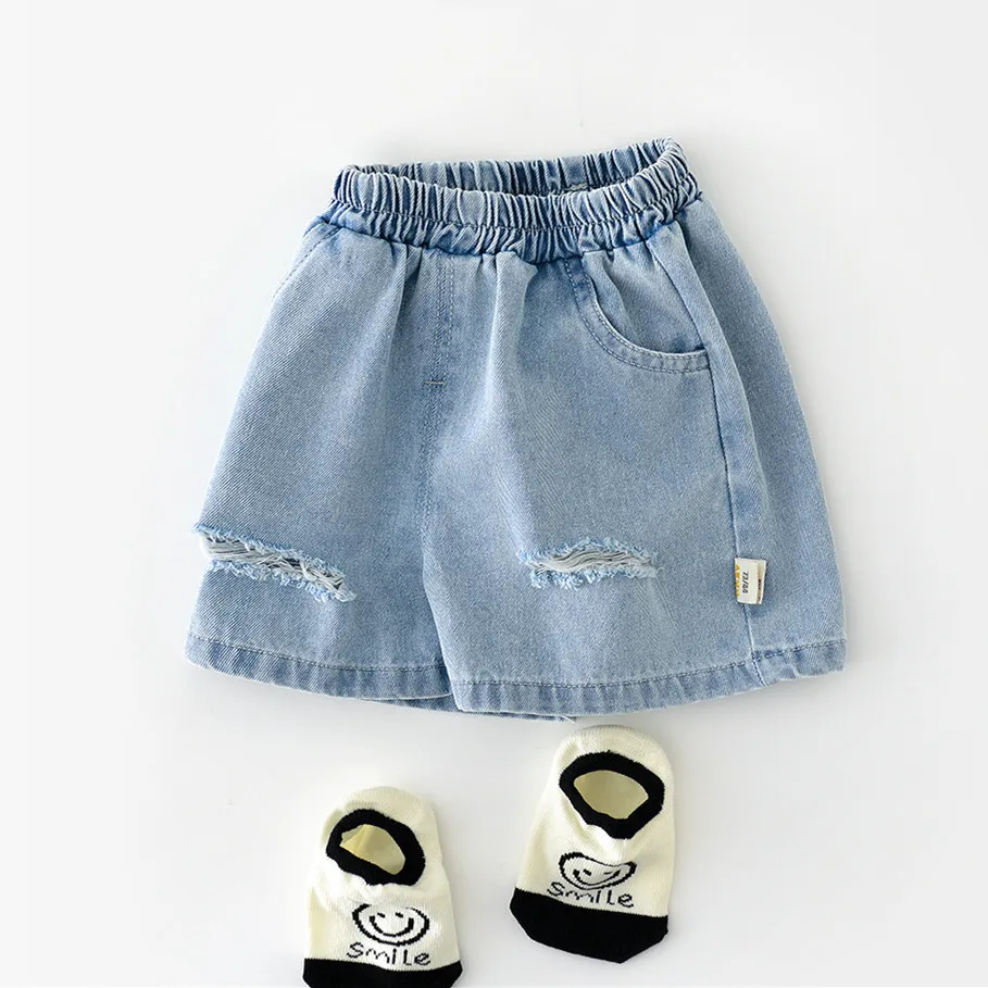 Модные детские рваные джинсовые шорты унисекс для новорожденных - Фотография_2