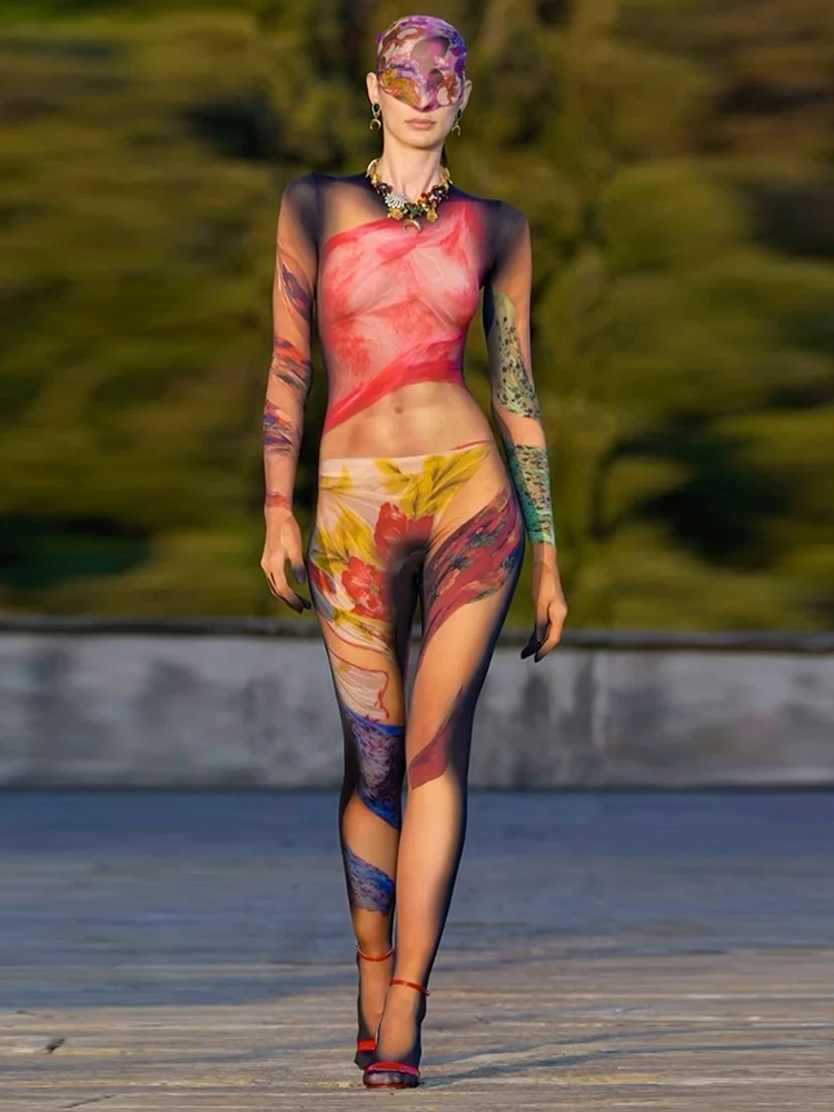 Женский комбинезон с разноцветным принтом weird puss - Фотография_5