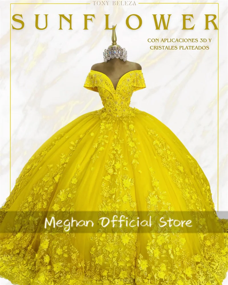 Мексиканское желтое платье quinceanera с открытыми плечами 2024