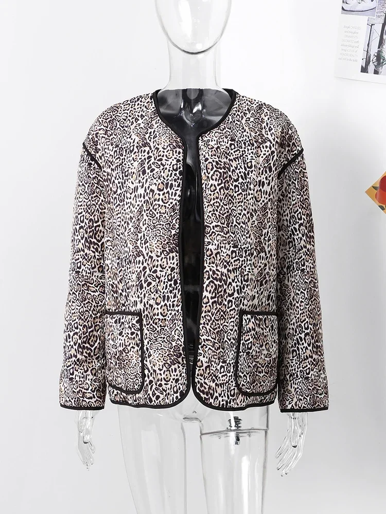 Новое осеннее стеганое пальто с леопардовым принтом для женщин - Фотография_5