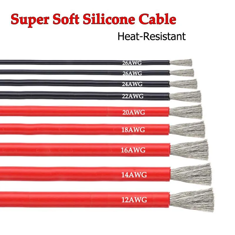 Мягкий силиконовый кабель питания 5–50 м 12 14 16 18 20 22 24 26 awg