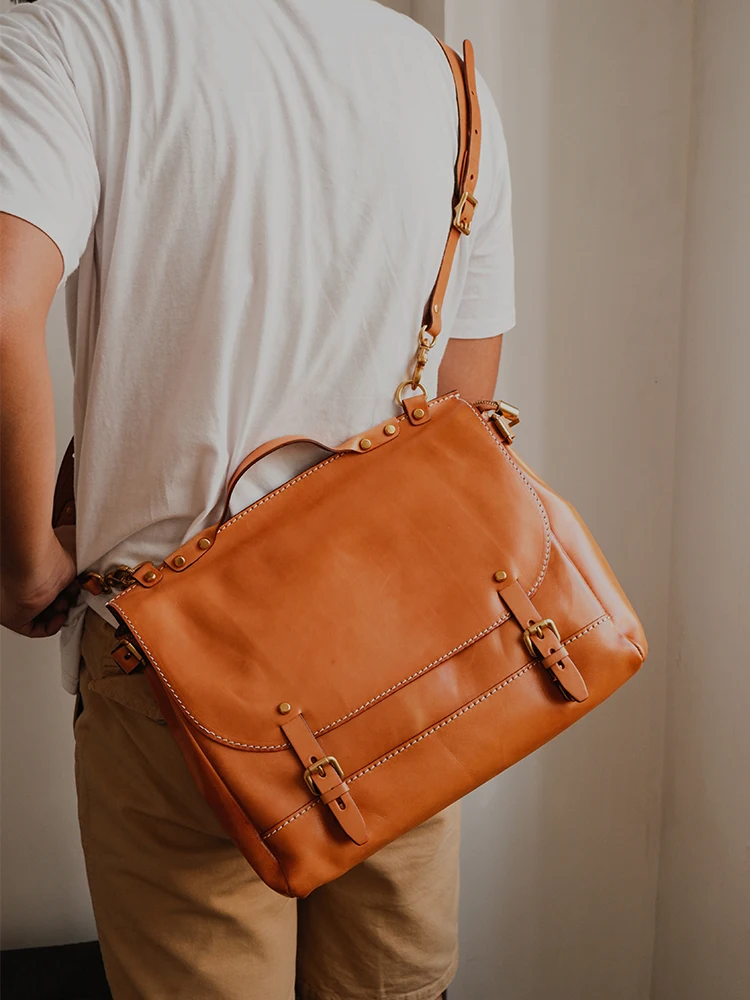 Pndme винтажный высококачественный мужской портфель из натуральной кожи - Фотография_2