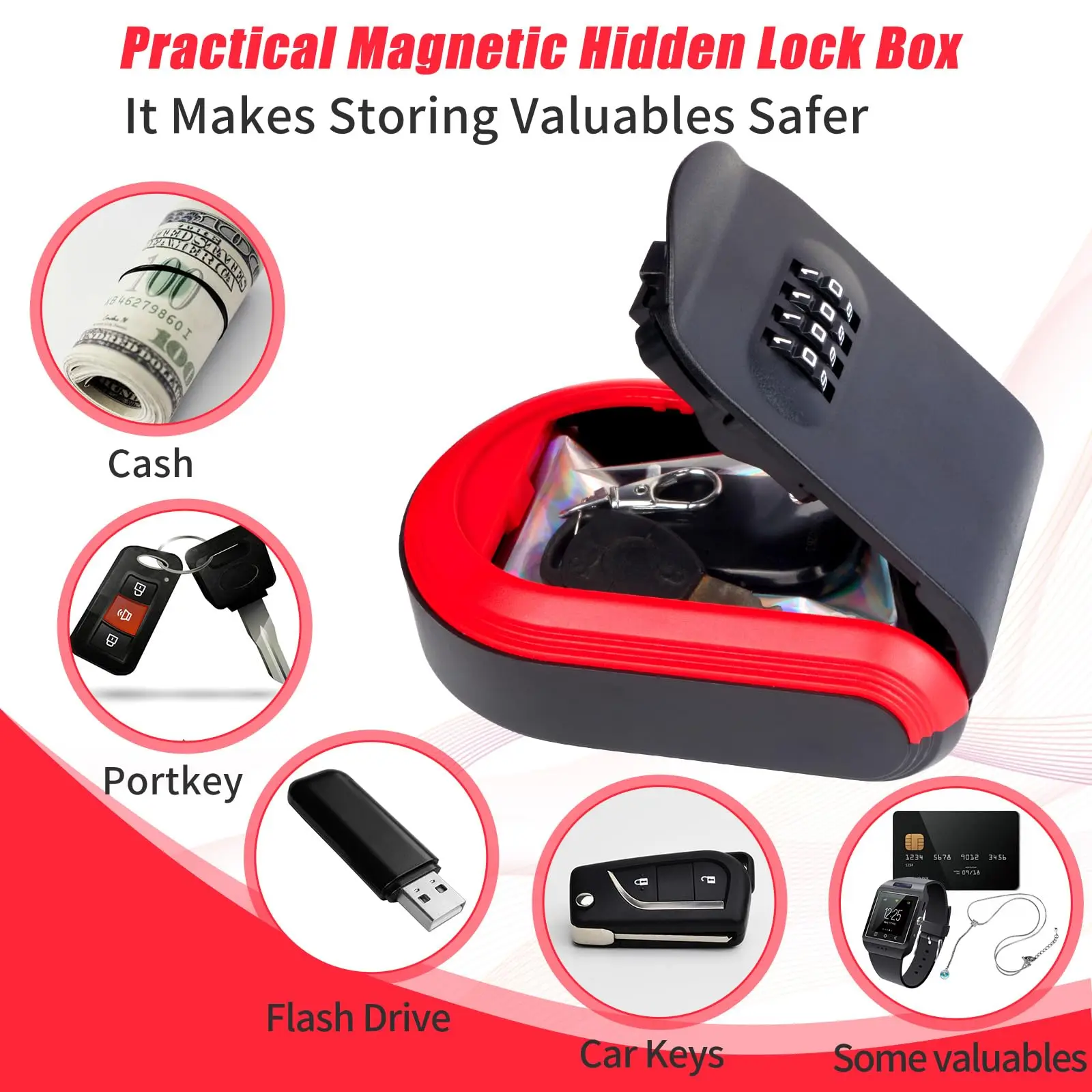 Магнитный ящик для ключей под автомобилем с 5-мя магнитами - Фотография_4