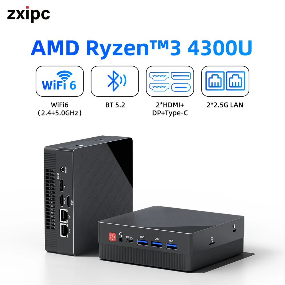 Zxipc ryzen 3 4300u новый мини-пк windows 11 pro 32 гб 1 тб ddr4 wifi6 bt5