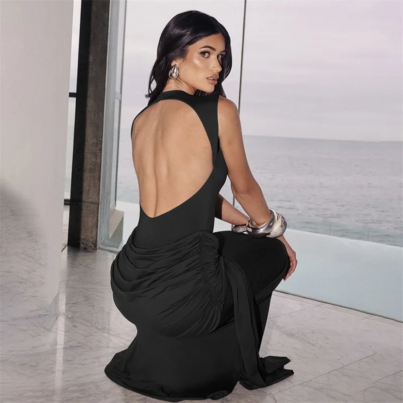 Женское вечернее платье с круглым вырезом и рюшами и драпировкой - Фотография_2