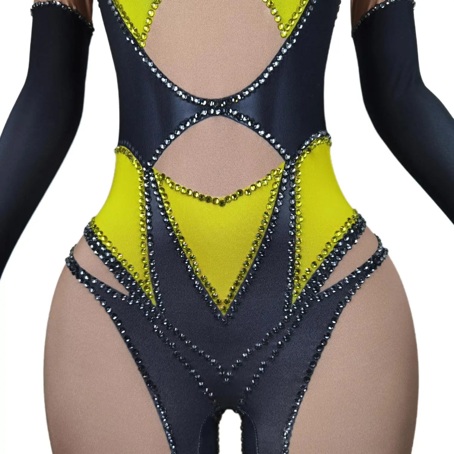Черный, желтый комбинезон со стразами - Фотография_6