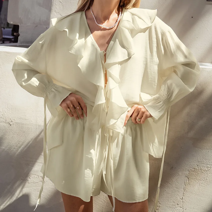 Новый стиль, модный повседневный комплект с рюшами - Фотография_2