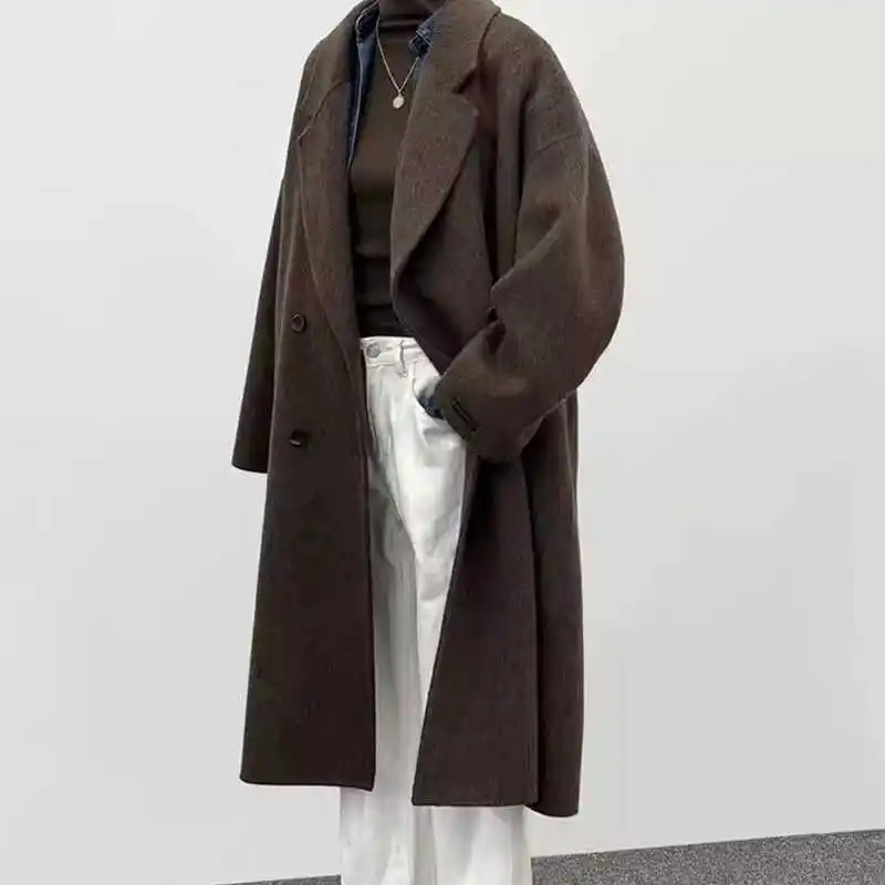 Темно-серое двустороннее шерстяное пальто для женщин осенью и зимой 2025 - Фотография_2