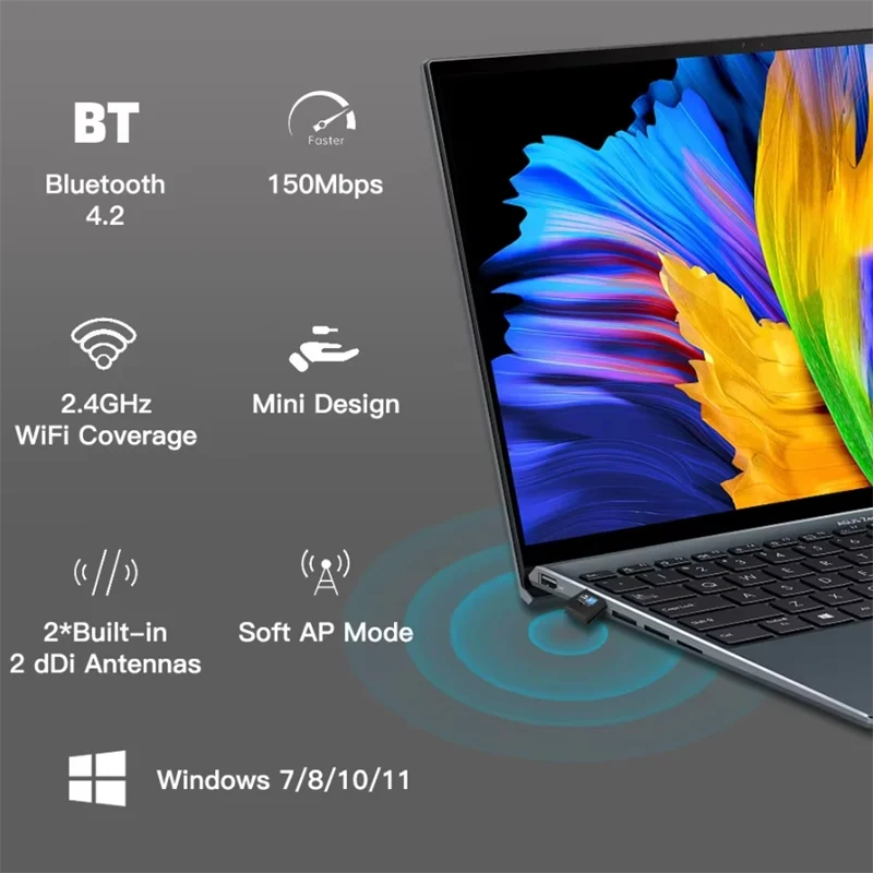 Беспроводной адаптер wi-fi bluetooth 150 мбит/с usb-адаптер 2 - Фотография_6