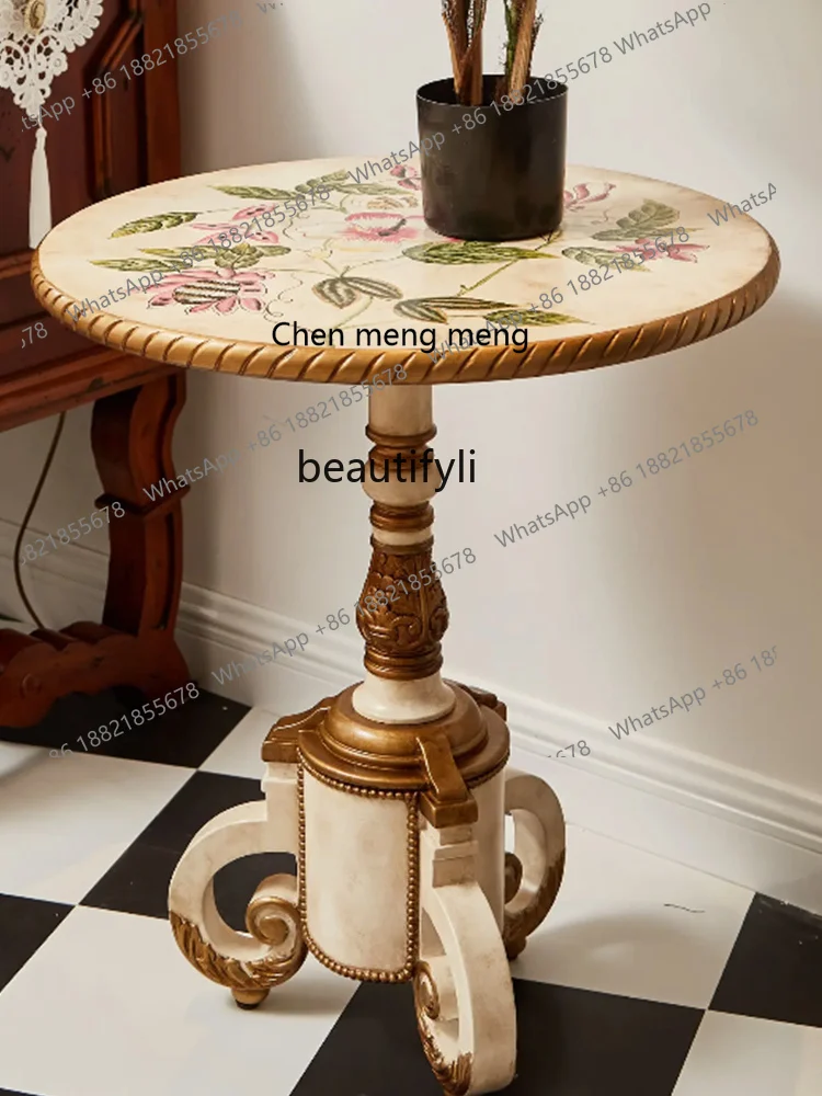 Винтажный круглый чайный столик с росписью в американском стиле - Фотография_2