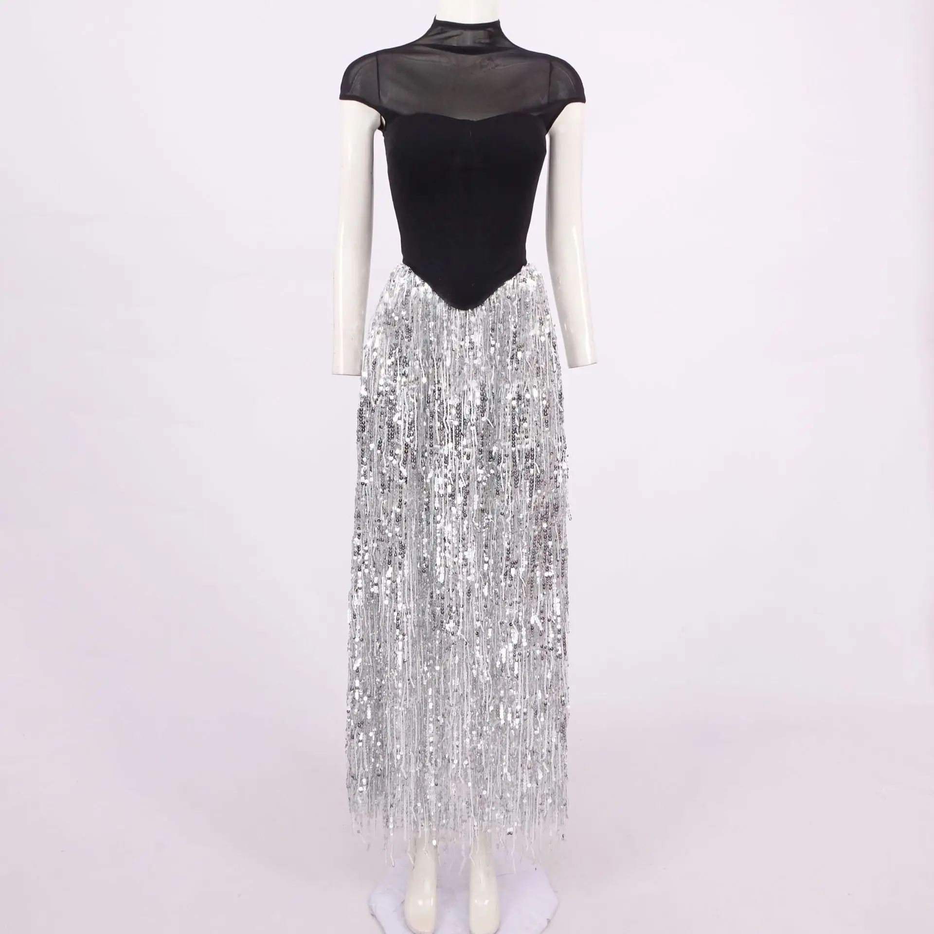 Женское сексуальное платье знаменитостей без рукавов в стиле пэчворк - Фотография_4