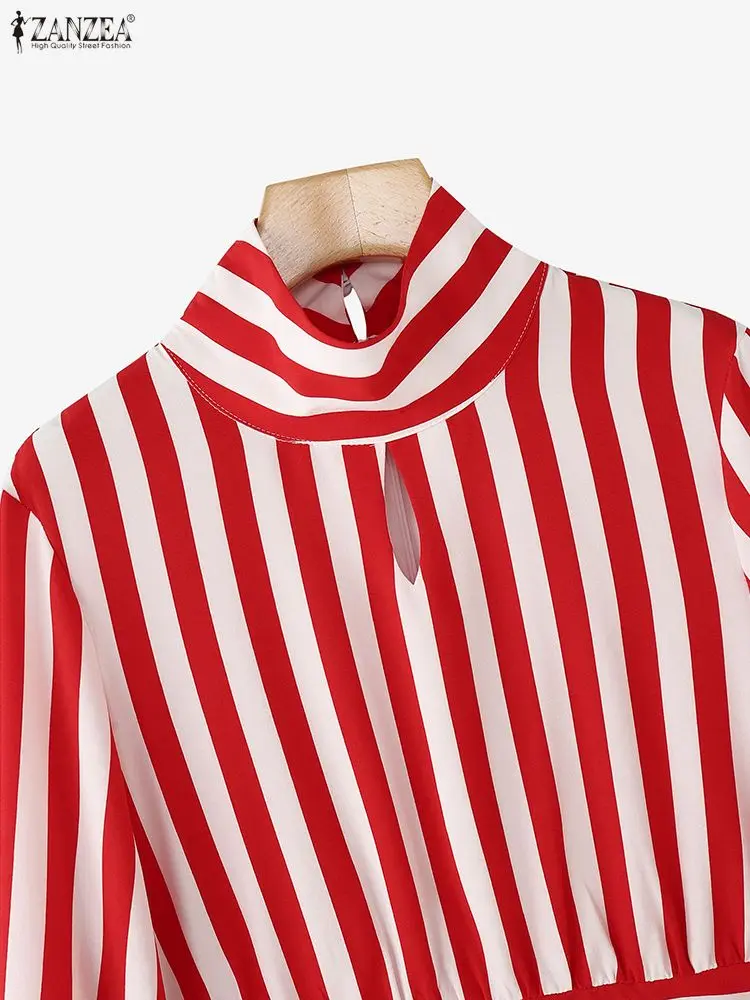 Женские красные полосатые блузки с завязками на талии - Фотография_3