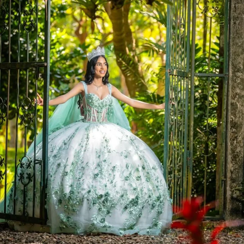 Индивидуальные мятно-зеленые платья quinceanera с открытыми плечами