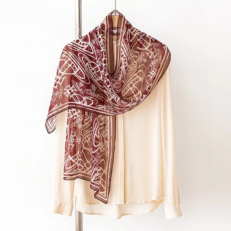 Шарф коричневый шелковый женский