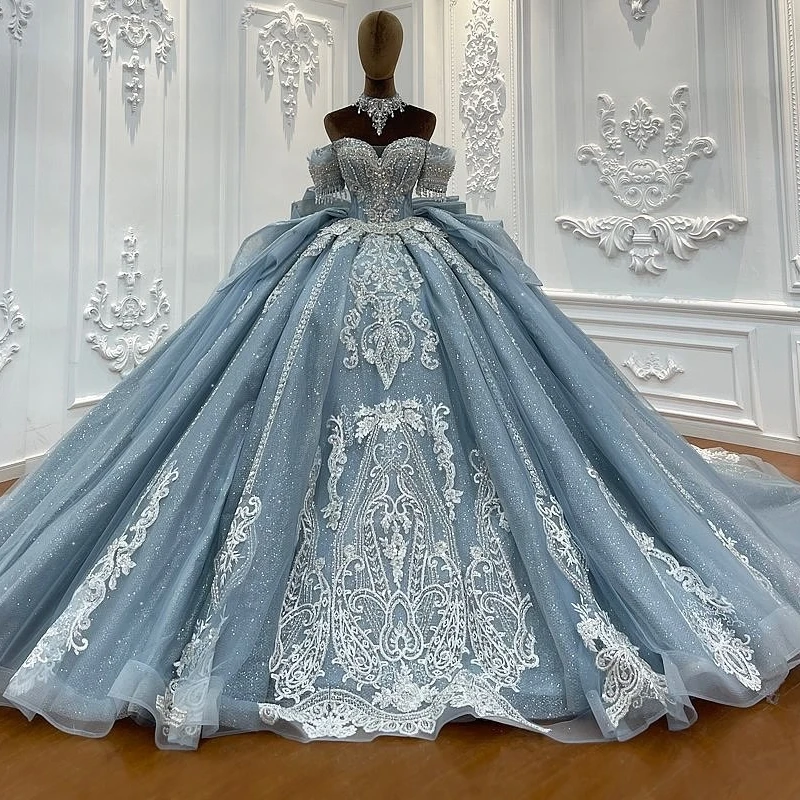 Морское синее блестящее платье quinceanera - Фотография_3